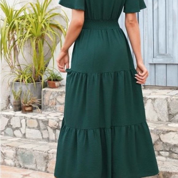 Women’s Summer Wrap V Neck Dress - Dark Green - Size XL - Picture 2 of 9